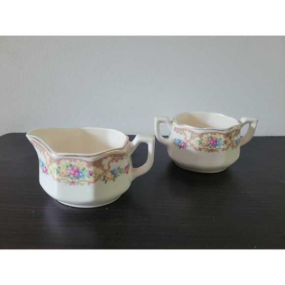 VINTAGE Georgian China USA Creamer and Sugar Set - Picture 1 of 4